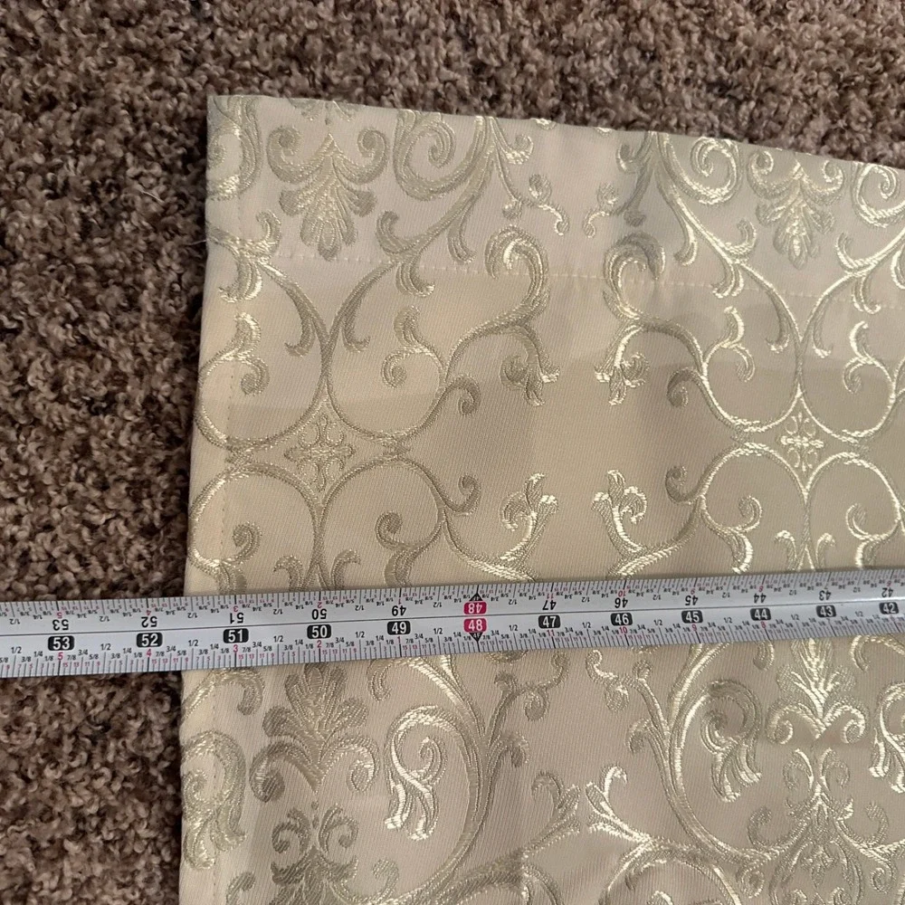 VTG Champagne Silver Damask Curtain Panel 52x86 Metallic Scroll Brocade USA Made